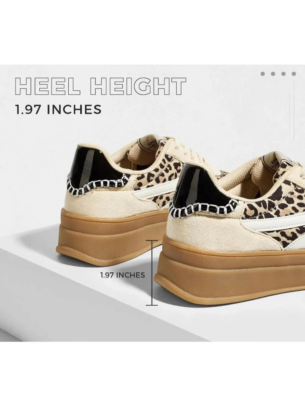 Women's Leopard/Beige Platform Thick Gum Sole Comfortable Tennis Skate Sneakers